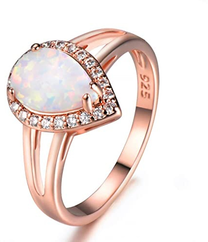LBRTMED Cwzzws Wassertropfen Form weißer Feuer Opal Ring Rose und goldgefüllte Verlobungsringe für Frauen Schmuck