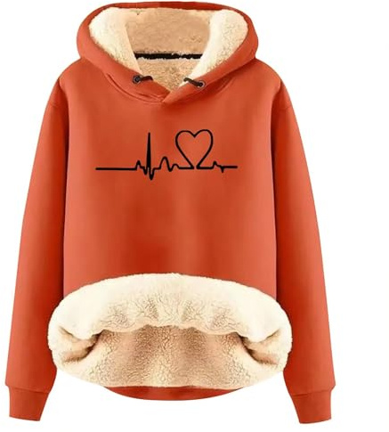 Generisch Veste longue en polaire pour femmes avec capuche pour leggings - Sweatshirt sorbet à capuche - Veste en polaire fine pour femmes, Orange, XXL