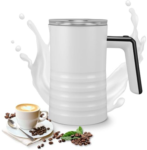 Electric Milk Frother 4-in-1, 350ml Large Capacity Auto Frother & Steamer, Quiet Cold/Hot Foam Maker for Coffee, Latte, Hot Chocolate - BPA-​k>Free (White)