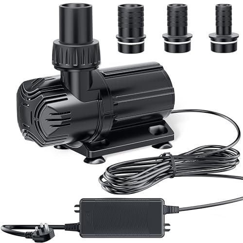 POPOSOAP 4600 L/h DC Pond Pump Operating 24V Low Voltage for Water Garden | Quiet Submersible Water Pump with AC/DC Converter, 4 Hose Adapters for Ponds, Aquariums, Fountains, Water Features