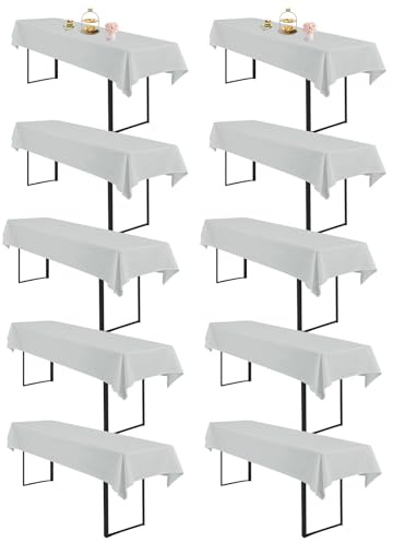Teruntrue Biertisch Tischdecke 10er Set Hellgrau 260x110 cm Rechteckig Tischdecke Bierzeltgarnitur Waschbar Polyester Universell für 50 und 70 cm Biergarnituren Bierfest