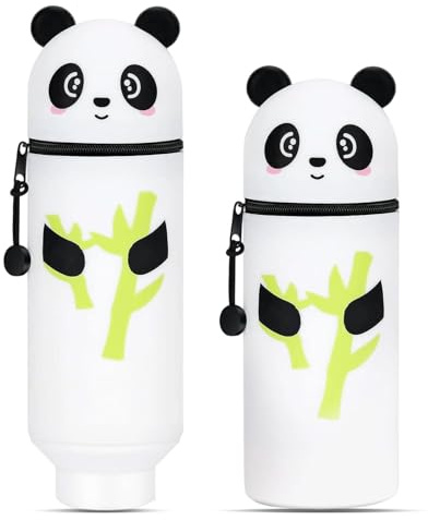 KOMEIYL Kawaii Étui École 2 en 1 en Silicone Souple, Trousse Kawaii Animaux, Trousse Porte-Stylo de Table, Fermeture Eclair en Silicone, Pot a Crayon Enfant pour Scolaire & Bureau (D)