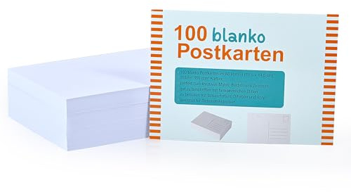 Blanko Postkarten DIN A6, 100 Stück, 350 g/m² Karton, Weiß, Zum Malen und Basteln, Gestaltung individueller Postkarten, druckerkompatibel, 10,5 x 14,8 cm