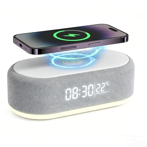 Réveil Chargeur Induction 3 en 1, Horloge Numérique LED, Chargeur Induction | pour iPhone & Android,Simulateur d’Aube, Réveil Connecté avec Lumière, Double Alarme, USB, Design Moderne