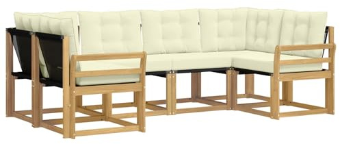 vidaXL Outdoor-Sofagarnitur mit Kissen 6 pcs Weiß und Creme, Sofaset für den Garten, Moderne Kollektion, wetterfest, Bequeme Akazienholz-Sitze, entspannendes Arrangement