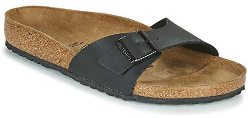 Birkenstock Damen Classic Madrid Birko-Flor Pantoletten,Schwarz (Schwarz Lack), 43 EU