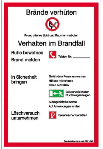 Aushang Brandschutzordnung Teil A gem. DIN 14096-1, 20x30 cm