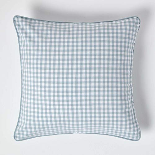 HOMESCAPES - 100% Cotton - Gingham Check - Large Cushion Cover - 60 x 60 cm Square - 24 x 24 Inches - Blue White - 100% Cotton Sofa Pillow Cushion Cover - Washable
