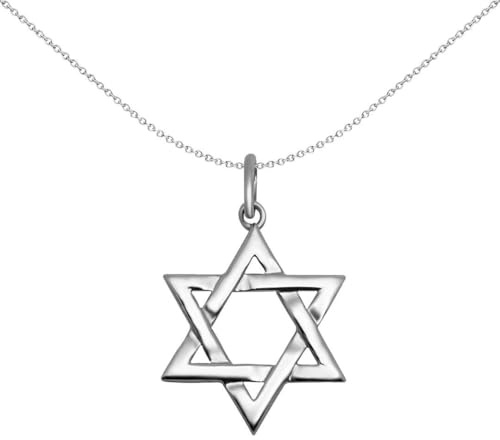 Jewelco London Sterling Silver Magen David Star Charm Pendant 20mm - 18 inch