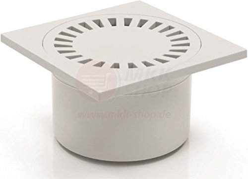 Senkrechter Bodenablauf weiß Dusche Duschablauf 150 x 150 mm DN 50/84 mm Einbautiefe Ablaufgarnitur Geruchsverschluß Siphon Flach Badablauf Duschrinne 15 x 15 cm