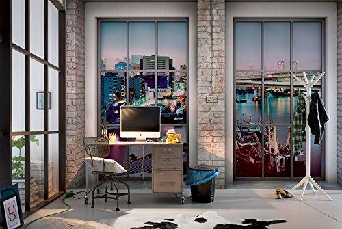 Komar Vlies Fototapete LOFT | 368 x 248 cm | Tapete, Wand, Dekoration, Wandbelag, Wandbild, Wanddeko, Ausblick, City, Schlafzimmer, Wohnzimmer | XXL4-017