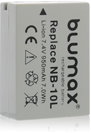 Blumax NB-10L Battery Compatible with Canon PowerShot G16 G15 G1 X G3 X and SX40 SX50 SX60 HS 950mAh 7.4V 7.0Wh