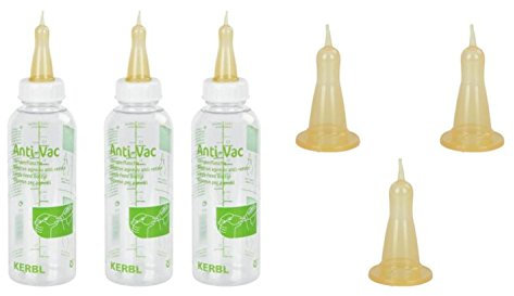 Cajou 3 Aufzuchtflaschen mit 6 Saugern für Lämmer, Welpen größerer Rassen, Wildtiere z.B. Füchse usw