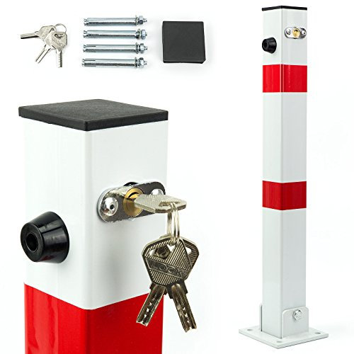 Parkpfosten klappbar – Parkplatzsperre 60x60x600 mm – Absperrpfosten Parkwatch Parkplatzbügel, Absperrung für Stellplatz, Stahl, weiß/rot, klappbarer Pfosten für private Parkplätze (SN1803-1 Stück)