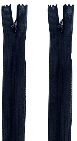 HAND® 2 PCS Black Invisible Zipper for Dresses, Skirts, Blouses, Pants etc. - 10 inch (25.5 cm) Long - Nylon Zip and Metal Zip Head