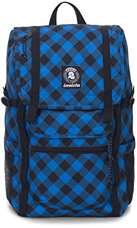 Invicta Rucksack 27 Liter TRIKO Blue Plaid schwarz gemusterte Laptoptasche 13 Zoll gepolstert 29 x 42 x 21 cm Rücken gepolsterte Schultergurte Fronttasche