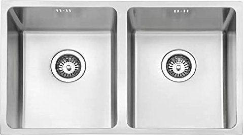 JASSFERRY Undermount Stainless Steel Kitchen Sink Tight Radius Double 2 Bowl with Strainer Waste, 750 X 440 mm