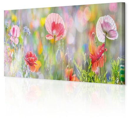 decomonkey - Impression sur Toile Fleurs Coquelicots 150x50 1 Pièce - Tableau Décoration Appartement Déco Salon Peinture sur Toile Fleurs colorées prairie été coquelicots nature plantes soleil