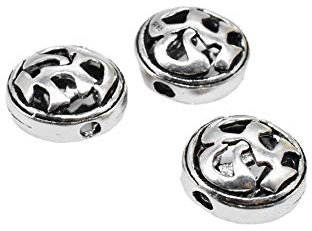 2 Sterling Silber OM Perlen UFO Untertasse Form Perle 925 Silber OM Perlen Yoga Buddhismus Perle Armband Perle Halskette Bead, Sterling-Silber