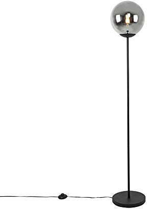 Qazqa - Art Deco Art Deco Stehleuchte I Stehlampe I Standleuchte I Lampe I Leuchte schwarz mit Rauchglas - Pallon Mezzi I Wohnzimmer I Schlafzimmer - Länglich - LED geeignet E27