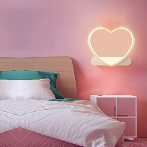 A.1.Coo LED Wandleuchte Innen 13W Modern Schlafzimmer Nachttisch Wandlampe Eisen Herzförmige Krone Wandbeleuchtung Für Kinderzimmer Lamp Wohnzimmer Flur Treppen Dachboden Deckenleuchte,Rosa,warm light