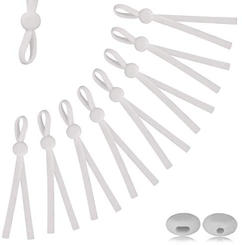 WedDecor 100pcs White Elastic Cord Mask Adjuster, Elastic Earloop Rope with Buckle, Elastic String with Anti Slip Stopper, Elastic Thread Rope, Suitable for Toddles Kids, Children, and Adults