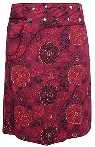 Vishes - Alternative Bekleidung - Wickelrock Rock zum Wickeln Druckknöpfe Sidebag Blumen Bedruckt dunkelrot 36-44