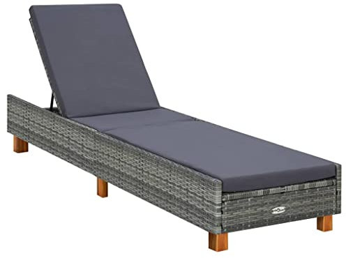vidaXL Sonnenliege mit Auflage Verstellbare Rückenlehne Gartenliege Relaxliege Freizeitliege Strandliege Gartenmöbel Liege Poly Rattan Grau