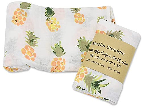 Chickw1g Baby Musselin Babydecke Kuscheldecke,Chickw1 Superweich Baumwolle Kinderdecke Krabbeldecke Perfekt für Kinder et Baby Kinderwagen, Kleinkindbett und Babyschale (Ananas,120 * 120cm)