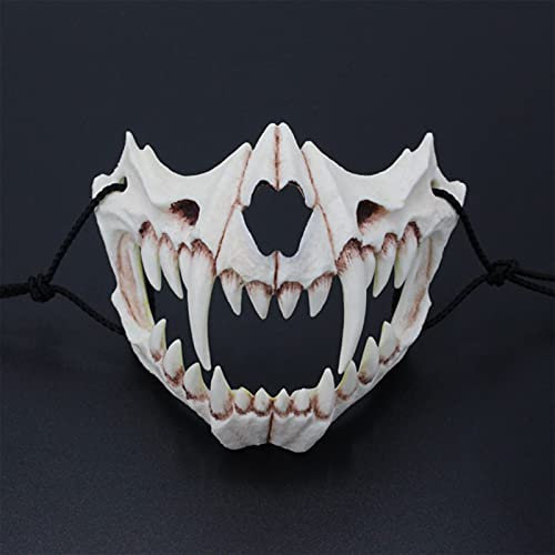 JYMSB Tier Skelett Maske Halloween, Harz Hund Schädel Knochen Zähne Scary Horror Devil Wolf Werwolf Maske Halbmaske B