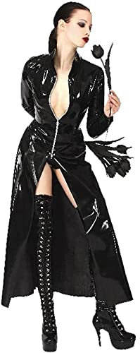 MIAOBHDP Damen Herren PVC Leder Trenchcoat Jacke Reißverschluss Sexy Kleid Wetlook Bodysuits Clubwear Langer Lack-Mantel,S