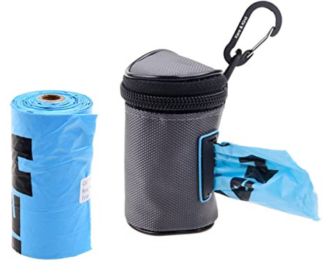 Distributeur de sacs pour déchets d’animaux de compagnie - Tissu double couche - Porte-sac à caca avec fermeture éclair - Conteneur à clip se fixe à la laisse, ceinture, harnais, collier et aux sacs