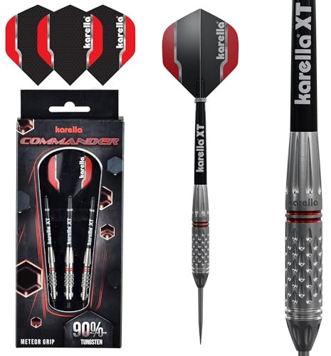Karella Steeldart Commander Silver 90% Tungsten Steeldart, 21g, für Klassische Dartscheibe, 3 Dartpfeile mit Metallspitze, Dartboard, Wolfram, Profidart mit Flight und Shaft