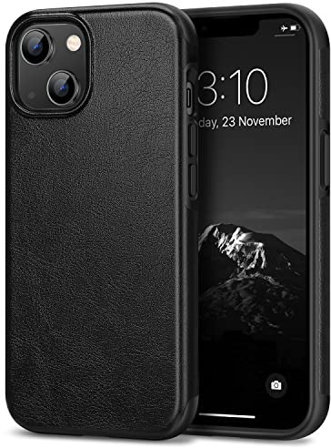 TENDLIN Compatible with iPhone 14 Case Premium Leather TPU Hybrid Case (Black)