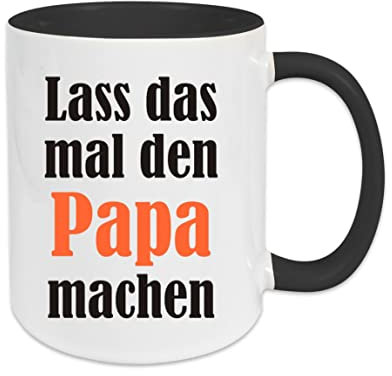 Crealuxe Kaffeetasse - Lass das mal den Papa machen - Spruchtasse, Bürotasse, bedruckte Keramiktasse, Tasse mit Spruch, Hochwertige Kaffeetasse, Tasse personalisiert (Schwarz)
