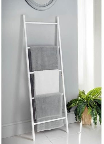 Fizporium Maine 5 RungsHooks Tall Wooden Blanket Towel Ladder for Stylish Bathroom Organization - Ideal for Bathrooms, Spas, and More