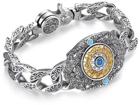 Armband Tibet Prayer Wheel Armband-drehbar, religiöses Armband aus S925-Silber, Reichtum, Geld und viel Glück anziehen, Feng Shui Amulett, inspirierendes Schmuckgeschenk for Herren, 22 cm/8,6 Zoll ( S