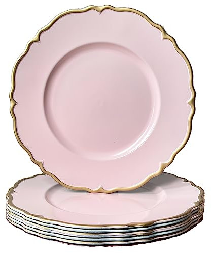 UOEKCS Rosa Platzteller, 33 cm, runde Ladegeräte für Speiseteller, Set mit 6 Kunststofftellern für Hochzeiten, Partys, Tischdekoration.
