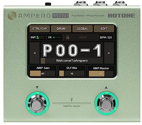 Hotone Guitare basse Processeur multi-effets Écran tactile Guitare basse Modélisation Amp IR Cabinets Simulation Multi Langue Stéréo OTG Interface audio USB Ampero Mini (Matcha)