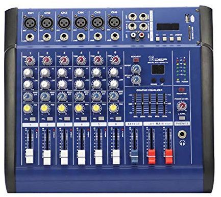 AGAATI Studio Mixing Desks, 6-channel mixer with amplifier USB/SD/playback effect mixer, suitable for DJ conference stage performance Compact Mixer