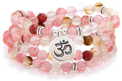 Yoga Symbol Anhänger Charm 108 Mala Beads Meditationsarmband oder Halskette für Männer oder Frauen (Wassermelonen-Turmalin (Watermelon Tourmaline))