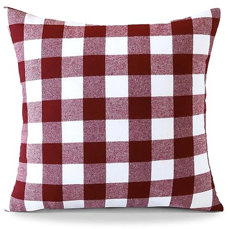 Ohok Dekorativ Vintage Kissenbezug, Polyester Leinen Plaid Zierkissenbezüge, Deko Sofakissen Couchkissen Kissenhülle Set für Schlafzimmer Wohnzimmer Sofa Couch Auto (50x50 cm, 1 Stück Rot-Weiβ)