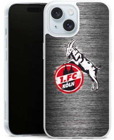 Slim Case kompatibel mit Apple iPhone 15 Silikon Handyhülle transparent Hülle extra dünn 1. FC Köln Metallic Look Offizielles Lizenzprodukt