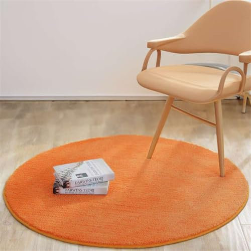Reyox Flauschiger Kurzflor Uni Teppich Rund, Anti-Rutsch Waschbar Bodenmatte für Wohnzimmer Schlafzimmer Esszimmer Kinderzimmer Orange 150 cm