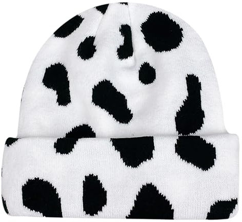 Piewag Damen Herren Wintermütze Modischer Druck Beanie Gestrickt Weich Warm Slouchy Skull Cap Y2k Beanie, Kuhmuster, Einheitsgröße