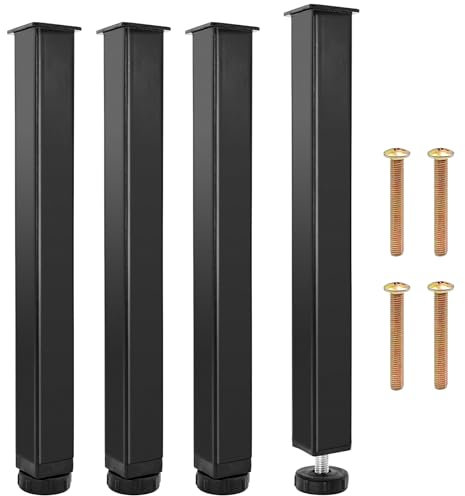 Brelet Piedi Letto Universali per Rete a Doghe 35-37cm Regolabili, Design Naturale, Piedini per Letto Quadrato, Gambe per Mobili in Acciaio Nero