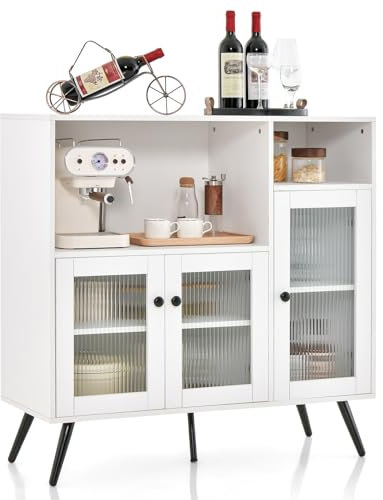 GOPLUS - Aparador de cocina, 2 armarios y estante ajustable con puertas, mueble de almacenamiento de cocina, estilo industrial, dispositivo antivuelco para dormitorio, cocina, entrada, 100 x 39,5 x