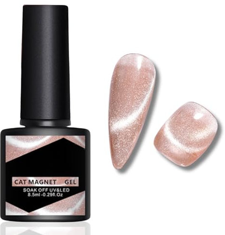 Cat Eye Gel Nail Polish - Champagne Color Magnet Crystal Reflective Glitter Soak off Holographic UV Gel Varnish for Nail Art DIY at Home