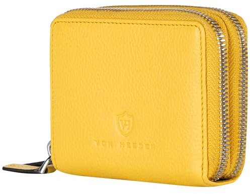 VON HEESEN Leder Geldbörse mit RFID-Blocker - Portemonnaie für Damen & Herren aus echtem Leder - Wallet mit Münzfach - Geldbeutel für Frauen und Männer in Gelb