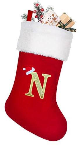 papasgix Weihnachtsstrumpf mit Buchstaben Nikolausstiefel Nikolausstrumpf Nikolaussocken 50cm Großer Christmas Stockings zum Befüllen für Weihnachten Kamin Deko Geschenke